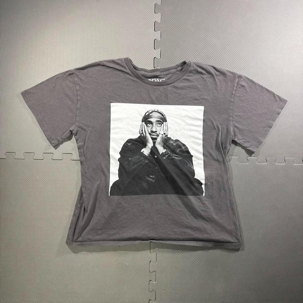 2PAC Tupac Shakur Graphic T-Shirt Charcoal Grey Rap Tee Mens Size Large